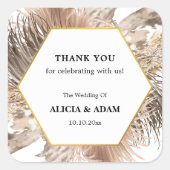 ボホパーソナライズされたパンパスグラス結婚ズ スクエアシール (正面)