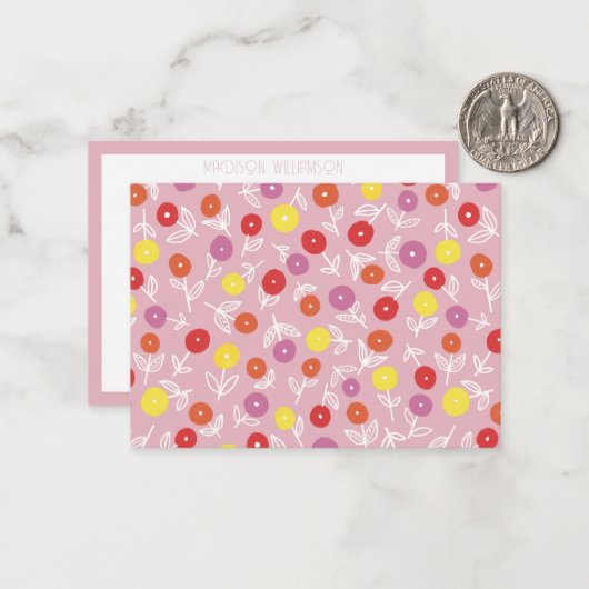 ボホパーソナライズされたピンクのモダン花柄 ノートカード (正面/裏面インサイチュ)