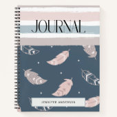 ボホパーソナライズされたフェザーストライプパステルジャーナル ノートブック (正面)