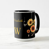 ボホパーソナライズされたフローラひまわりブラックコーヒー マグカップ (正面右)