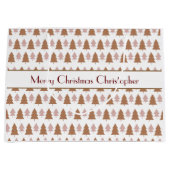 ボホパーソナライズされたブラウンピンクのクリスマスツリー ラージペーパーバッグ (正面)