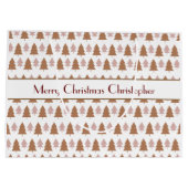 ボホパーソナライズされたブラウンピンクのクリスマスツリー ラージペーパーバッグ (裏面)