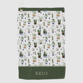 ボホパーソナライズされたポッテッドハウスプラントパターン ゴルフタオル