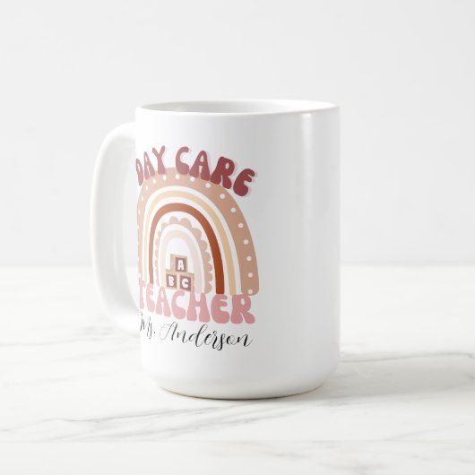 ボホパーソナライズされたレインボーデイケア先生 コーヒーマグカップ (正面左)