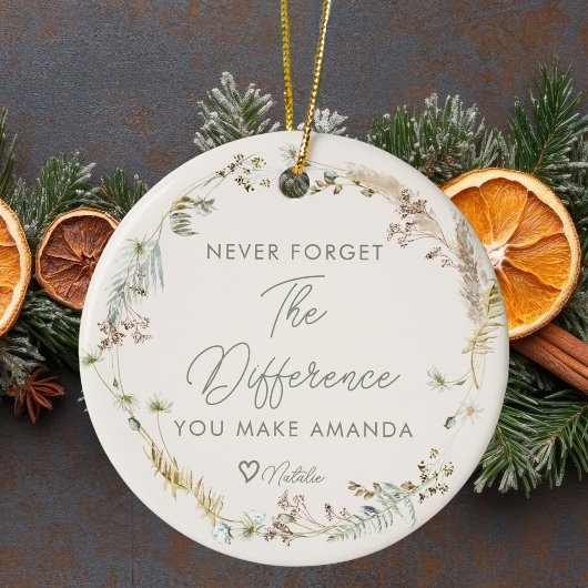 ボホパーソナライズされたワイルドフラワーありがとうクリスマス セラミックオーナメント