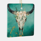 ボホパーソナライズされた牛スカル、花オンターコイズ セラミックオーナメント (右)