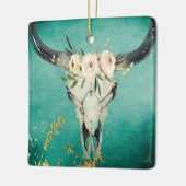 ボホパーソナライズされた牛スカル、花オンターコイズ セラミックオーナメント (左)
