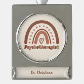 ボホパーソナライズされた虹の心理療法士 シルバープレートバナーオーナメント (正面)