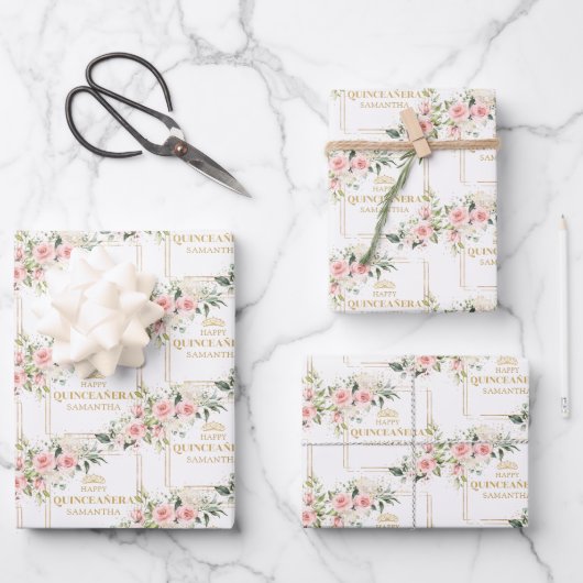 ボホパーソナライズされた赤面バラ金ゴールドキンセアニェラ ラッピングペーパーシート (正面)