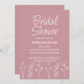 ボホパーソナライズされた赤面ピンクフローラブライダルシャワー 招待状 (正面/裏面)