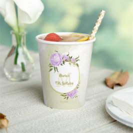 ボホパープルの花と緑の葉の植物学 紙コップ