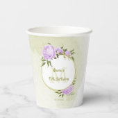 ボホパープルの花と緑の葉の植物 紙コップ (裏面)