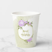 ボホパープルの花と緑の葉の植物 紙コップ (正面)