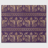 ボホパープルアンド金ゴールドピーコック ラッピングペーパー (フラット)