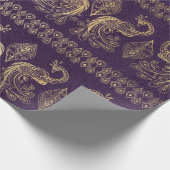 ボホパープルアンド金ゴールドピーコック ラッピングペーパー (角)