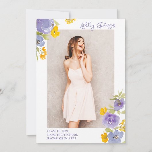 ボホパープルイエローガーデンフローラ卒業 招待状 (裏面)