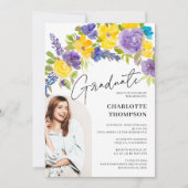 ボホパープルイエローフローラ写真卒業 招待状 (正面)