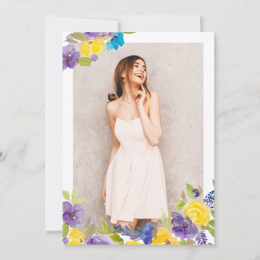 ボホパープルイエローフローラ写真卒業 招待状 (裏面)