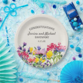 ボホパープルウォーターカラーワイルドフラワークリーム結婚ズ ペーパープレート (パーティー)