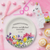 ボホパープルウォーターカラーワイルドフラワークリーム結婚ズ ペーパープレート (パーティー)