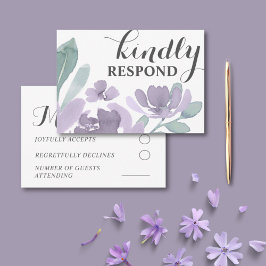 ボホパープルウォーター色のフローラ結婚ズ 出欠カード