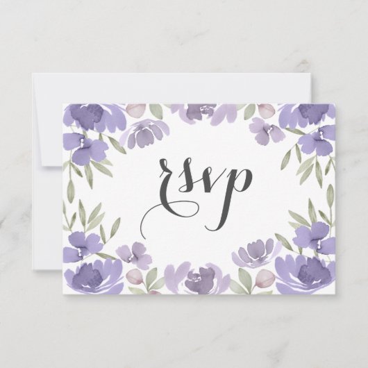 ボホパープルウォーター色のフローラ結婚ズ 出欠カード (正面)