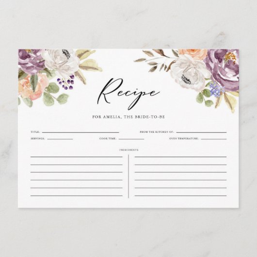 ボホパープルオータムフラワーズブライダルシャワーレシピ エンクロージャーカード (正面)