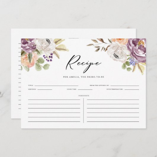 ボホパープルオータムフラワーズブライダルシャワーレシピ エンクロージャーカード (正面/裏面)