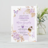 ボホパープルガールファースト聖餐式バタフライ 招待状 (スタンド正面)