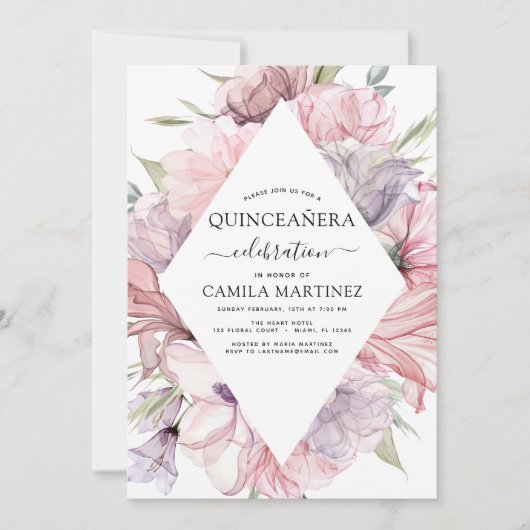 ボホパープルキンセアニラダスティピンクフローラインビタティ 招待状 (正面)