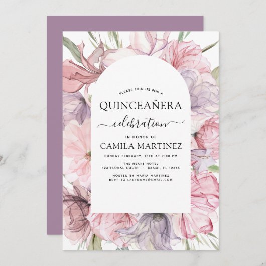 ボホパープルキンセアニラダスティピンクフローラ 招待状 (正面/裏面)