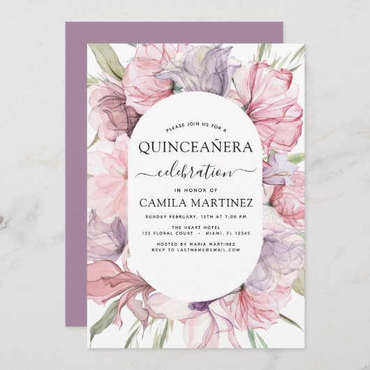 ボホパープルキンセアニラダスティピンクフローラ 招待状 (正面/裏面)