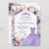 ボホパープルシルバーフローラプリンセスキンセアニラ 招待状 (正面/裏面)