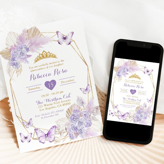 ボホパープルジオメトリックバタフライクインセアニラ 招待状