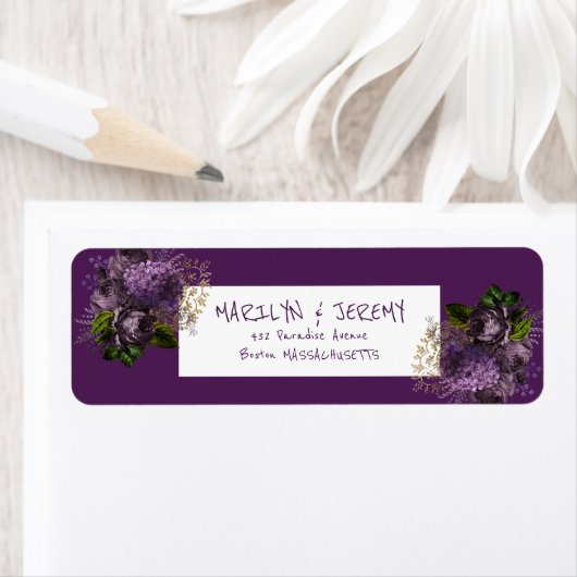 ボホパープルスタイリッシュフローラ結婚ズ差出人住所 ラベル (インサイチュ)