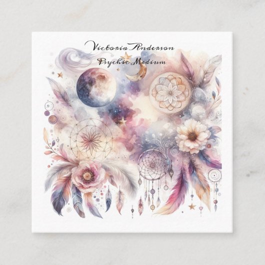 ボホパープルドリームキャッチャー読サイキックのロゴ スクエア名刺 (正面)