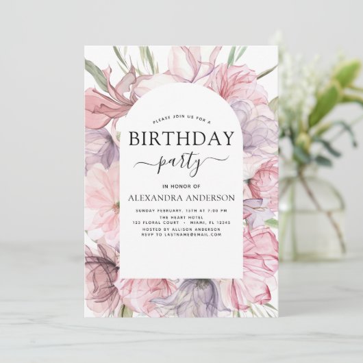 ボホパープルナイエイジ誕生日フローラ 招待状 (スタンド正面)