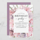 ボホパープルナイエイジ誕生日フローラ 招待状 (正面/裏面)