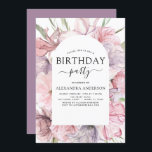 ボホパープルナイエイジ誕生日フローラ 招待状<br><div class="desc">Boho Dusty PurpleとBurgundyフローラ植物緑の水色春または夏Any Age Birthday Partyお祝い招待状 – 特別な13、15、16thのための植物花と緑の美しくスクリプトのタイポグラフィを含むモダン。21日、30日、40日、50日、60日、70日、80日、90日、100日バースデーパーティー。</div>