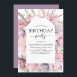 ボホパープルナイエイジ誕生日フローラ 招待状<br><div class="desc">Boho Dusty PurpleとBurgundyフローラ植物緑の水色春または夏Any Age Birthday Partyお祝い招待状 – 特別な13、15、16thのための植物花と緑の美しくスクリプトのタイポグラフィを含むモダン。21日、30日、40日、50日、60日、70日、80日、90日、100日バースデーパーティー。</div>