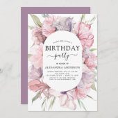 ボホパープルニーエイジ誕生日フローラ招待状 招待状 (正面/裏面)