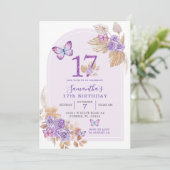 ボホパープルバタフライアーチ17誕生日 招待状 (スタンド正面)