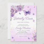 ボホパープルバタフライフローラベビーガールベビーシャワー 招待状 (正面)