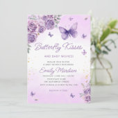 ボホパープルバタフライフローラベビーガールベビーシャワー 招待状 (スタンド正面)