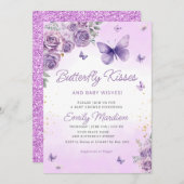 ボホパープルバタフライフローラベビーガールベビーシャワー 招待状 (正面/裏面)