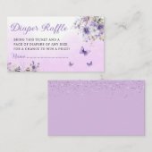 ボホパープルバタフライベビーシャワーおむつラッフル エンクロージャーカード (正面/裏面)