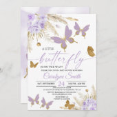 ボホパープルパンパスグラスバタフライベビーシャワー 招待状 (正面/裏面)
