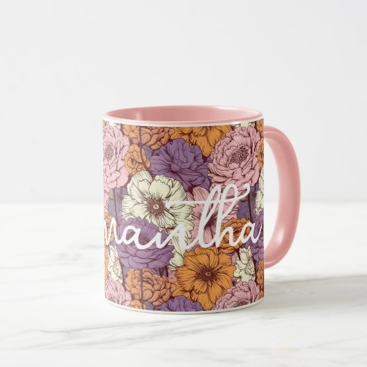 ボホパープルピンクワイルドフラワーズフローラ名前をカスタムする マグカップ (正面右)