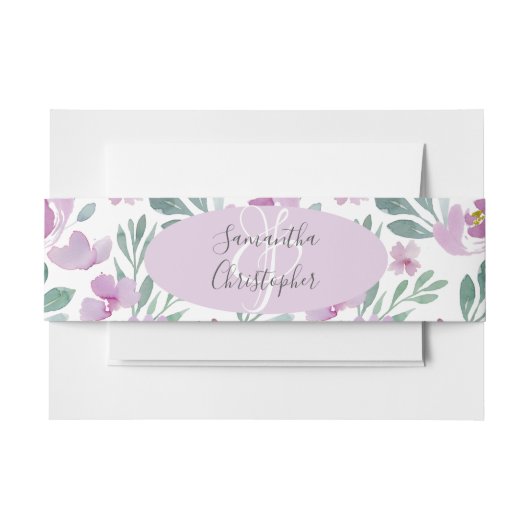 ボホパープルピンク水彩フローラ結婚ズ 招待状ベリーバンド (正面例)
