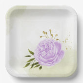 ボホパープルフラワーグリーン葉ボタニカル ペーパープレート (正面)